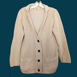 Lands End Canvas Chunky Knit Fisherman Cardigan Drifter 100% Cotton M Varsity